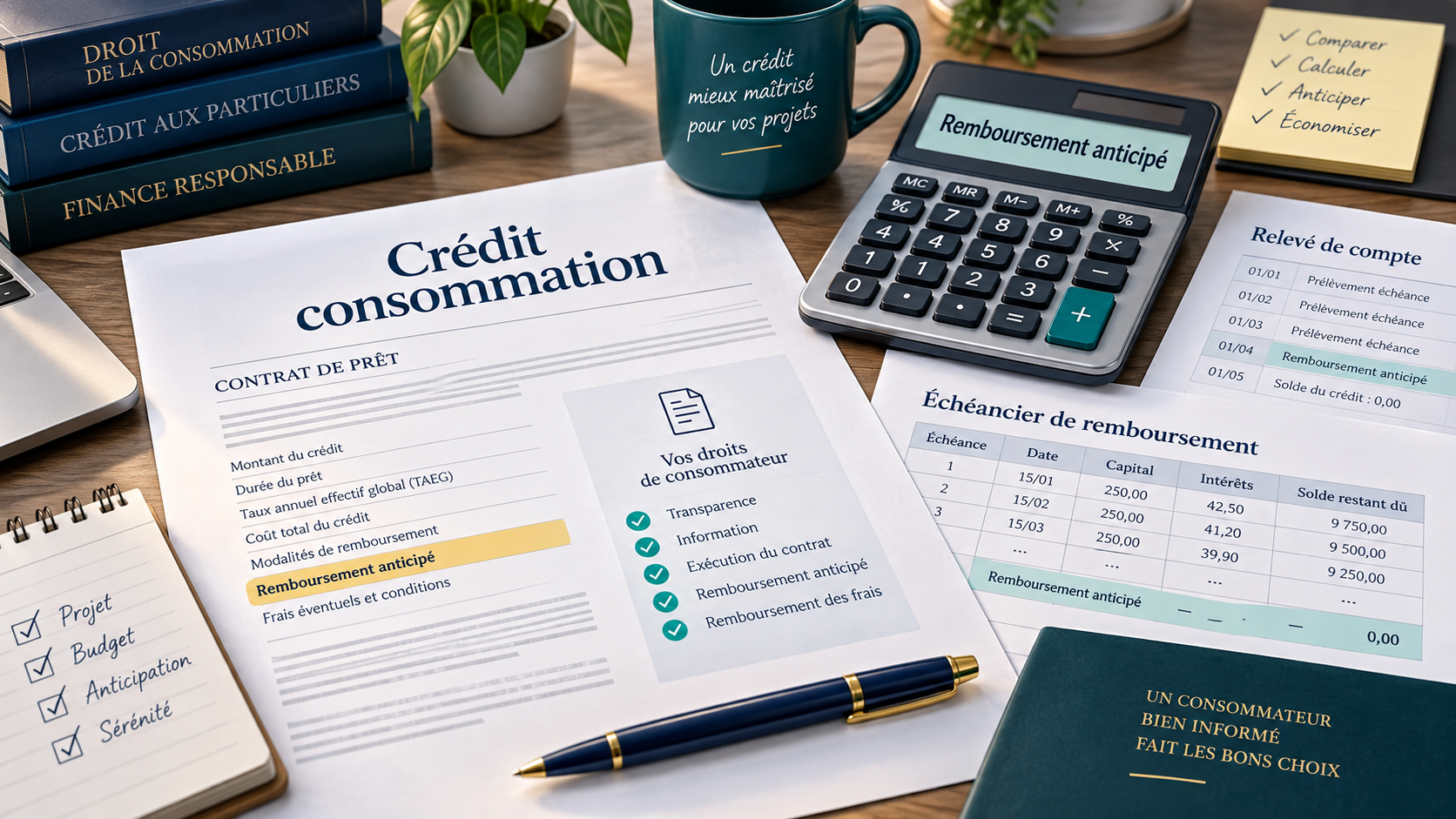Illustration droit de la consommation : crédit, remboursement anticipé, frais et protection du consommateur